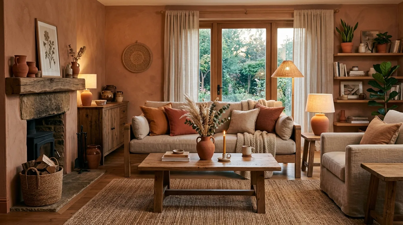 Use art that supports the earthy palette inspiration for an earthy living room.